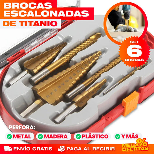 SET DE 6 BROCAS ESCALONADAS DE TITANIO