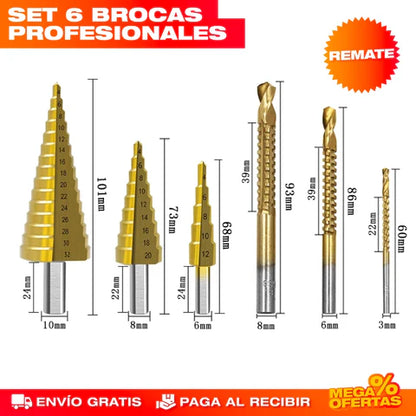 SET DE 6 BROCAS ESCALONADAS DE TITANIO