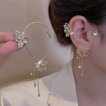 Aretes Mariposa pompón sin perforación Oro (OFERTA 2X1)