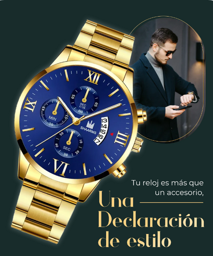 RELOJ LUXURY Oro de Negocios de cuarzo para Hombre + manilla de regalo oro